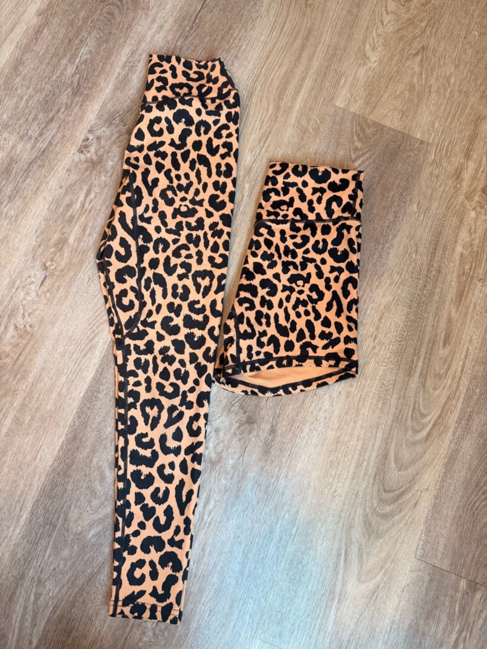Leopard Print High-Waist Leggings & Shorts Set - Orange/Black